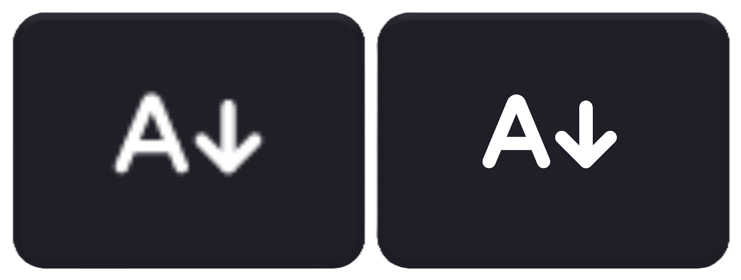 Two buttons with icons. The image-based icon on the left is blurred, while the path-based icon on the right remains sharp.